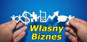 złoty biznes Grafika przedstawiająca ikony symbolizujące rozwój biznesu z napisem „Własny Biznes” na tle niebieskiego gradientu.